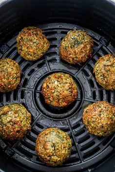 cooked meatballs in an air fryer