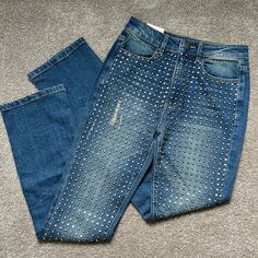 Brand New, Few Diamonds May Be Missing As Seen In Picture. Diamond Jeans, Embellished Jeans, Alice And Olivia, Jeans Color, Alice Olivia, Colored Jeans, Diy Fashion, Color Blue, Women Jeans