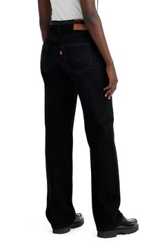 A beloved jeans style comes through in inky black nonstretch denim and a straight-leg silhouette. 32" inseam; 16 1/2" leg opening; 10 1/2" front rise; 16 1/2" back rise Zip fly with button closure Five-pocket style 100% cotton Machine wash, tumble dry Imported Trendy Black Straight Jeans, Casual Black Straight Silhouette Bottoms, Casual Black Bottoms With Straight Silhouette, Levi's Straight Hem Jeans For Streetwear, Levi's Jeans With Straight Hem For Streetwear, Black Fitted Rigid Denim Bottoms, High Rise Straight Fit Black Jeans, Fitted Black Rigid Denim Bottoms, Levi's Straight Fit Rigid Denim Bottoms