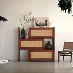 a living room filled with furniture next to a plant