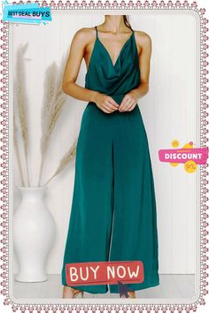 Fashion Sexy Solid Backless V Neck Loose Jumpsuits Jumpsuit Outfit Work, Jumpsuit Pink, Colorful Jumpsuit, Loose Jumpsuit, Women Tie, Jumpsuit Elegant, Green Jumpsuit, Jumpsuit Fashion, Wide Leg Jumpsuit