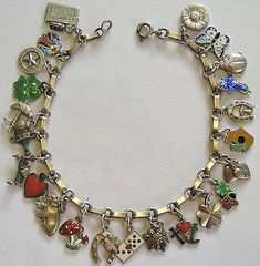 RARE VINTAGE ANTIQUE GERMAN SILVER ENAMEL LUCKY CHARM BRACELET 23 CHARMS 7.75" Vintage Jewelry With Dangling Charms Souvenir, Vintage Jewelry With Dangling Charms As Souvenir, Vintage Dangling Charms Jewelry Souvenir, Antique Enamel Charms Jewelry, Antique Enamel Bracelet Jewelry, Antique Bracelets With Dangling Charms As Gift, Antique Bracelets With Dangling Charms For Gift, Antique Style Bracelets With Dangling Charms As Gift, Vintage Enamel Charms Jewelry