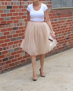 Claire Soft Beige Tulle Skirt - Length 26" (6) Beige Tulle Skirt, Tulle Skirt Outfit, Puffy Tulle Skirt, Tea Length Tulle, Bridesmaid Skirts, Pink Tulle Skirt, Tulle Midi Skirt, Layered Tulle Skirt, 90's Fashion