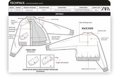 the techpack jacket sewing pattern is shown with instructions for how to sew it