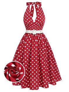 30-70% OFF✓ Fast Shipping✓Channel old Hollywood glamour with our Red 1950s Polka Dot Halter Dress. The halter neckline and polka dot pattern exude timeless charm. Old Dresses Vintage, Vintage Glamour Dress, 70s Womens Fashion, Fifties Dress, Style Vert, Vintage Polka Dot Dress, 50s Outfits, Vestidos Halter, Halloween Skirt