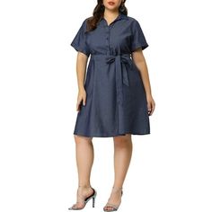 Casual-cool charm defines this soft chambray shirtdress fashioned with abbreviated sleeves and a waist-defining sash. This lightweight chambray wrap dress features a ruffled hem adding extra flounce to your every step. Softly frayed ruffle trim the neckline of a sweet chambray shift. Perfectly match with Mules on leisure summer days. Occasion: party, opening reception, casual night out. Please check your measurements to make sure the item fits before ordering. Measurement (in inches) International Size------Chest Girth-------Waist Girth------Shoulder Width------Total Length 1X-------------------48 3/8------------------48 3/8------------------17 -------------------------41 2X-------------------51 5/8------------------51 5/8------------------17 3/4-------------------41 3/8 3X---------------- Elegant Short Sleeve Denim Workwear Dress, Elegant Short Sleeve Denim Dress For Work, Elegant Short Sleeve Denim Dress, Summer Short Sleeve Belted Denim Dress, Summer Denim Dress With Belt And Short Sleeves, Elegant Short Sleeve Denim Summer Dress, Casual Blue Shirt Dress With Tie Waist, Spring Short Sleeve Belted Denim Dress, Short Sleeve Belted Denim Workwear Dress