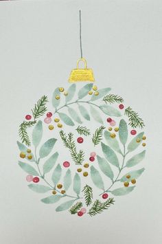 Ornament Watercolor Painting, Easy Watercolor Christmas Cards Tutorial, Bauble Painting Ideas, Christmas Watercolor Paintings Easy, Watercolor Holiday Cards, Hygge Christmas, Modern Christmas Cards, Christmas Calligraphy