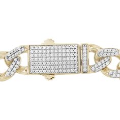 Command attention with this luxe 2-3/4 ct. t.w. diamond curb chain bracelet. Hollow 10K gold Each 10.0mm-wide curb chain link is adorned with double-rows of diamonds The box clasp also sparkles with diamonds 2-3/4 cts. t.w. of diamonds 8.5-inch total length Luxury Diamond Bracelet With Gold Chain, Gold Cuban Link Diamond Bracelet, Diamond Link Bracelet With Gold Chain, Gold Chain Link Bracelet With Diamond Accents, Luxury Yellow Gold Diamond Bracelet With Curb Chain, Elegant Diamond Cuban Link Bracelet With Curb Chain, Gold Diamond Cuban Link Bracelet With Vvs Clarity, Elegant Diamond Bracelet With Curb Chain, Gold Diamond Link Bracelet With Diamond Accents