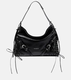 Voyou Medium leather shoulder bag in black - Givenchy | Mytheresa Designer Black Bag, Edgy Purse, Givenchy Bag, Black Leather Shoulder Bag, Black Purse, Black Leather Purse, Pretty Bags, Black Leather Bags, Black Shoulder Bag