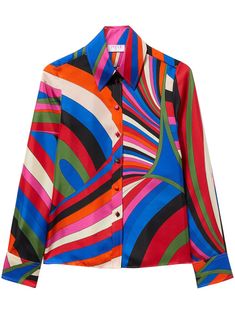 multicolour silk Iride print pointed flat collar front button fastening long sleeves straight hem Pucci Print, Printed Silk Shirt, Twill Shirt, Silk Twill, Printed Silk, Emilio Pucci, Silk Shirt, Collar Shirts, Silk Printing