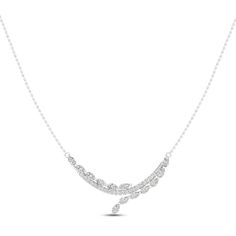 This exquisite necklace features a curving row of radiant round diamonds, with subtle swirls of marquise-cut and pear-shaped diamonds shining above and below. Styled in 14K white gold, the diamonds total 1 1/2 carats in weight. The pendant sways from an 18-inch cable chain that secures with a lobster clasp. Swirl Necklace, Pendent Set, Necklace Clasps, Kay Jewelers, Pear Diamond, Pear Shaped Diamond, Accessories Jewelry Necklace, Marquise Cut, 2 Carat