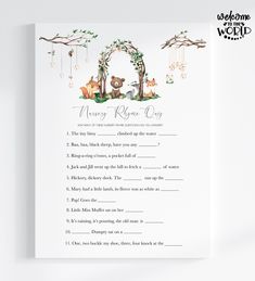 a printable baby shower game with bears and trees on it's back side