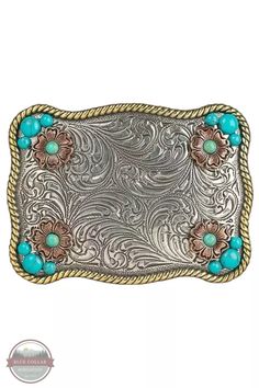 Nocona 37929 Flower and Turquoise Accented Rectangle Buckle Front View Cowgirl Turquoise, Copper Flowers, Turquoise Belt, Cute Country Outfits, Turquoise Accents, Western Aesthetic, Cute N Country, Birthday List, M F