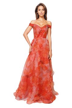 Off The Shoulder Organza A-line Gown Printed Organza, Beaded Chiffon, Column Gown, Organza Fabric, A Line Gown, Your Special, Stretch Lace, Orange And Purple, White Shop