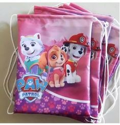 paw patrol drawstring bags are lined up