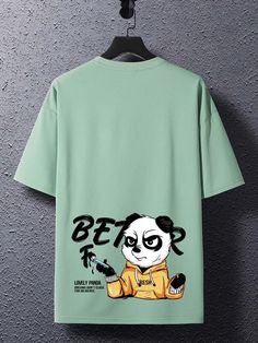 Manfinity EMRG Men Cartoon & Slogan Graphic Drop Shoulder Tee | SHEIN USA Drop Shoulder Tshirt Design, Drop Shoulder Tshirt Men Outfit, Green Casual T-shirt With Cartoon Print, Casual Oversized T-shirt With Character Print, Hip Hop Crew Neck T-shirt With Cartoon Print, Casual Green T-shirt With Cartoon Print, Casual Green T-shirt With Character Print, Funny Green T-shirt For Streetwear, Loose Fit Crew Neck T-shirt With Cartoon Print