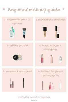 Beginner makeup guide Check more at https://beautyfashionideas.com/makeup/beginner-makeup-guide/ Simple Makeup Steps For Beginners, Beginner Simple Makeup, Buying Makeup For Beginners, Makeup Brands For Beginners, Basic Makeup Routine For Beginners, Makeup Prep Steps, Basic Makeup Products For Beginners, Make Up Tutorial Step By Step Face, Basic Beginner Makeup