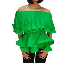 N By Nancy Top /Off The Shoulder /Ruffle Material Red And Green. / Belt Not Included New With Tag Summer Party Pleated Tops, Pleated Summer Party Tops, Pleated Tops For Summer Parties, Spring Night Out Blouse With Ruffle Hem, Spring Ruffle Hem Blouse For Night Out, Casual Pleated Tops For Spring, Trendy Fitted Pleated Top, Spring Party Pleated Tops, Summer Solid Color Blouse With Ruffle Hem