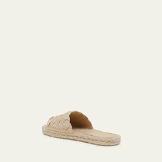 Bottega Veneta "Jack" braided jute espadrille sandals Flat jute heel Open toe Wide band upper Slide style Rubber outsole Made in Italy