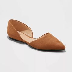 Women's Julie Ballet Flats With Memory Foam Insole - A New Day™ Cognac 11 : Target Pointed Ballet Flats, Pointed Flats, Brown Flats, Womens Ballet Flats, Pointed Toe Flats, Black Flats, A New Day, Shoe Collection, Flat Shoes Women