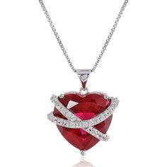 This Stunning Necklace Is Made Of 925 Sterling Silver And Features A Beautiful Heart-Shaped Pendant With Lab-Created Ruby And White Sapphire Stones. The Box Chain Necklace Is 18 Inches Long, Has A Spring Ring Closure And Is Marked 925 Italy. The Pendant Features A 15mm Heart Shaped Created Ruby Wrapped In Ribbons Of Created White Sapphire Stones. It Is Set In 925 Sterling Silver And Marked 925 China. It Is Rhodium Plated And Will Continue To Shine Beautifully. The Necklace Is A Great Addition To Valentine's Day Necklace With Box Chain And Heart Pendant, Valentine's Day Gift Heart Necklace With Box Chain, Red Heart Charm Fine Jewelry, Red Heart Cut Jewelry For Mother's Day, Red Fine Jewelry With Heart Charm, Valentine's Day Anniversary Box Chain Necklace, Fine Jewelry Red Necklace For Valentine's Day, Red Open Heart Jewelry For Mother's Day, Formal Gemstone Heart Necklace For Valentine's Day