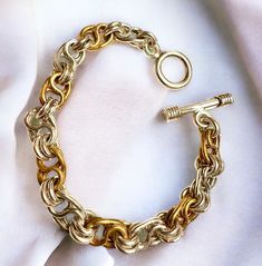 "Excellent vintage condition. No wear to plate. Approx 1/4 to 1/3\" wide. Fits 7 1/4\" and less wrist." Nickel-free Gold Link Bracelets, Gold Nickel-free Chain Link Bracelet, Vintage Gold Chain Bracelet For Anniversary, Vintage Sterling Silver Bracelet With Lobster Clasp, Vintage Link Jewelry For Anniversary, Vintage Gold Jubilee Chain Link Bracelet, Vintage Chain Link Metal Bracelets, Vintage Chain Bracelet With Lobster Clasp, Vintage Silver Chain Link Bracelets