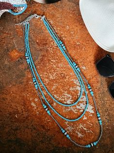 Triple Strand Turquoise And Navajo Inspired Necklace | gussieduponline Women's Western Wear, Trending Jewelry, Western Boutique, Western Wear For Women, Inspired Necklace, Sterling Jewelry, Wedge Heel Sandals, Women's Wear, Online Shopping For Women