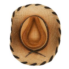 Raffia Leatherette Cowboy HatMade of 100% raffia straw.One size fits most for ladies, fitting up to 57 cm.Fitted with an inner elastic tie band.Adult/Woman.Crown measures 5 inches high.Brim measures 3 1/2 inches long.Hand wash only.Imported. Western Urban style woman's raffia cowboy hat with hatband.Pinched tear-shaped top crown.Crown is accentuated with a metal detailed leatherette hatband.Side brim is naturally upturned, wired brim.Woven ribbon trim along the edge of brim.Our raffia cowboy hat Adjustable Straw Hat For Rodeo With Short Brim, Adjustable Brown Woven Fedora, Adjustable Brimmed Brown Straw Hat, Adjustable Brown Fedora Straw Hat, Brown Adjustable Fedora Straw Hat, Adjustable Brown Straw Hat With Short Brim, Adjustable Straw Hats For Rodeo, Western Brown Fedora With Woven Detail, Adjustable Brown Toquilla Straw Hat Band