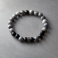 Storm | Stone Bead Bracelet - Nominal Elegant 8mm Beads Bracelet For Meditation, Elegant 8mm Beads Stretch Bracelet For Meditation, Elegant Stretch Bracelet With 8mm Beads For Meditation, Elegant Gemstone Beads Stretch Bracelet For Meditation, Modern Beaded Bracelets With Natural Stones, Elegant Gray Stretch Bracelet As Gift, Spiritual Obsidian Round Bracelets, Spiritual Round Obsidian Bracelets, Round Obsidian Meditation Bracelets