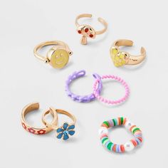 Girls' 8pk Smiley Flip Ring Set - art class™ Trendy Adjustable Spring Rings, Trendy Adjustable Rings For Spring, Adjustable Multicolor Spring Rings, Spring Multicolor Adjustable Rings, Flip Ring, Dark Rings, Multi Ring, Mood Ring, Brass Band