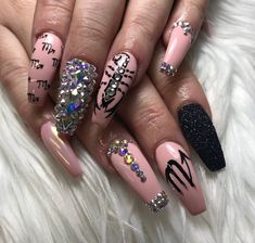 Scorpio Acrylic Nails Designs, Satanic Nails Designs, Zodiac Nails Designs Capricorn, Satanic Nails Acrylic, Trippy Pink Nails, Birthday Nails, Nail Inspo, Nail Colors, Acrylic Nails