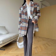 Women's Plaid Wool Blazer,Wool suit,Fall jacket,Oversize Wool coat,Winter wool Suit coat,Wool Trench Coat,checkered blazer coat,Vivian7 B109 Vivian Seven Tailored Multicolor Blazer For Fall, Multicolor Notch Lapel Blazer For Fall, Multicolor Fall Blazer With Lapel Collar, Winter Workwear Multicolor Blazer, Winter Multicolor Blazer For Workwear, Multicolor Blazer For Winter Workwear, Multicolor Fall Blazer For Workwear, Multicolor Blazer For Fall Workwear, Fall Multicolor Single-breasted Blazer