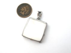 Vintage Jewelry - This is a sterling silver hand crafted square pendant with broken porcelain floral china. The china has pink roses, green leaves, black background and measures 1.5" by .88'. White Rectangular Sterling Silver Jewelry, White Sterling Silver Rectangular Jewelry, Nickel-free White Rectangular Jewelry, Hallmarked Rectangular White Jewelry, Rectangular White Hallmarked Jewelry, Broken Porcelain, Floral China, China Rose, Porcelain China