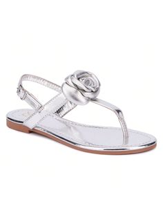 The Rosette thong sandal boasts a sleek profile with a girly slip-on design carefully embellished with a contrast floral ornament.•Upper: 100% Faux Leather•Outsole: 100% Rubber•Lining: 100% Faux Leather•Heel Height: 1New York & Company Women's Rosette Flat Sandal Silver         Women Shoes, size features are:Bust: ,Length: ,Sleeve Length: Faux Leather Heels, Womens Sandals Flat, Thong Sandals, Flat Sandals, All Fashion, Womens Sandals, Heel Height, Faux Leather, Sandals