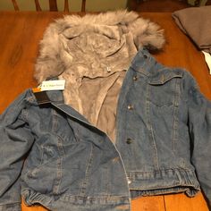 Nwt Fully Faux Fur Lined Denim Bomber Jacket With Hood And Detachable Fur Hood Jacket With Hood, Fur Hood, Hooded Jacket, Faux Fur, Bomber Jacket, Color Blue, Jackets For Women, Jackets & Coats, Women Shopping