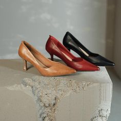 Women's Horse Leather Point Toe Pumps 65mm Heel In Red/Apricot/Black Fashion Style Black Fashion, Pumps, Horses, Heels, Free Shipping