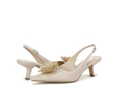 Sam Edelman Bianka Flora - Women's Shoes : Light Natural : Level up your styling game with Sam Edelman Bianka Flora pumps. These stunning pumps feature a captivating floral applique adorning the vamp, adding a touch of whimsical charm to your look. The low slant heel offers both style and comfort, while the blunt pointed toe exudes a sense of sophistication and contemporary fashion. Textile upper. Synthetic lining with a comfy Foam footbed. Slingback strap with adjustable buckle closure. Durable Floral Pumps, Floral Applique, Slingback Pump, The Vamps, Contemporary Fashion, Sam Edelman, Level Up, Women's Shoes, Heel Height