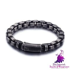 Product information: Style: Vintage Material: titanium steel Type: Bracelet Modeling: geometric Color: black and gray Size: 22cm, 23cm, 24.5cm Packing list: Bracelet*1 Luxury Stainless Steel Box Chain Bracelet, Minimalist Round Stainless Steel Bracelets, Formal Metal Bracelets With Stainless Steel Clasp, Stainless Steel Bracelet Fashion Jewelry, Metal Bangle Chain Bracelet As Fashion Accessory, Luxury Metal Bracelets With Stainless Steel Clasp, Trendy Metal Bracelets Tarnish Resistant, Elegant Bangle Chain Bracelet With Stainless Steel Clasp, Trendy Metal Bracelets With Tarnish Resistance