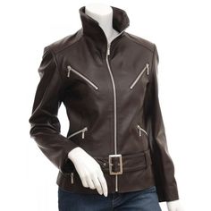 Brown High Collar Stylish Leather Jacket for Women - Leather Jacket Fitted Biker Jacket, Stylish Leather Jacket, Emma Peel, Custom Leather Jackets, Rugged Style, Motorcycle Style, Biker Leather, Sheep Leather, Genuine Leather Jackets