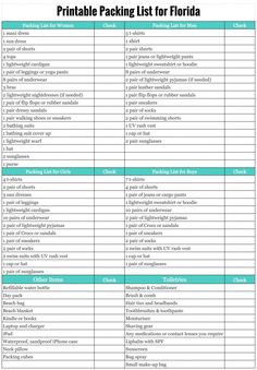 printable packing list for florida