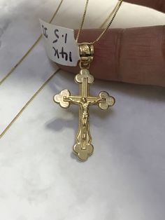 ● 14k Solid Real Gold Cross Crucifix Necklace Religious Solid Gold Charm Pendant Charm Jewelry With Box Chain Necklace 14k Real Gold Cross ●Metal Pendant : 14K Solid Yellow Gold ●Purity : 14k with authenticity stamp ●Made in : United States ●Type : Cross Crucifix   ●Chain: 14K Solid Yellow Gold Box Chain Necklace ●Length : 18" and 20" ●Condition : Brand New ●Complimentary Premium Jewelry box included ●Free Shipping within U.S.A Be sure to hit "favorite" on the right so it remains on your favorit Yellow Gold Plated Crucifix Jewelry, Gold Crucifix Necklace In 14k Gold, 14k Yellow Gold Crucifix Jewelry, 14k Yellow Gold Cross Pendant Jewelry, Classic Gold Crucifix Jewelry, Gold Crucifix Jewelry Stamped 14k, 14k Gold Crucifix Hallmarked Jewelry, 14k Gold Crucifix Jewelry, 14k Gold Hallmarked Crucifix Jewelry