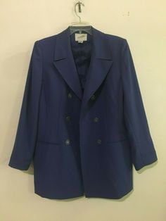 Jacqueline Ferrar Indigo Blue Blazer Suit Jacket Women Size 14 Formal Stylish Blue Double Button Sport Coat For Fall, Fall Blue Sport Coat With Double Button Closure, Classic Blue Career Blazer, Blue Buttoned Career Outerwear, Blue Long Sleeve Career Outerwear, Career Blue Buttoned Outerwear, Career Blue Outerwear With Buttons, Blue Double-breasted Formal Outerwear, Blue Career Blazer For Fall