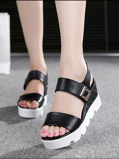 Faux Leather Platform Sandals with Cleated Platform - Shoes - INS | Online Fashion Free Shipping Clothing Leather Platform Sandals, Platform Sandals, Fashion Item, Clothing Items, Open Toe, Insta Fashion, Heel Height, Faux Leather, Take That