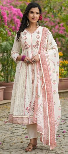 White and Off White color Salwar Kameez in Cotton fabric with Embroidered, Foil Print, Mirror, Resham, Thread work White Bollywood Lawn Suit For Reception, White Lawn Suit With Zari Work For Reception, White Churidar With Floral Embroidery For Eid, White Floral Embroidered Salwar Kameez For Diwali, Bollywood Style White Churidar With Floral Embroidery, White Chikankari Embroidery Lawn Suit For Reception, White Lawn Suit With Dupatta For Reception, Festival White Salwar Kameez With Floral Embroidery, Semi-stitched White Churidar With Floral Embroidery