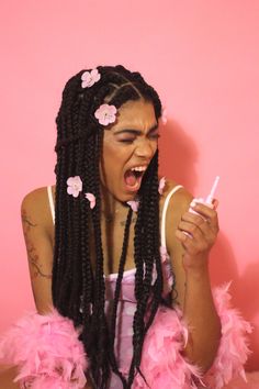 Like what you see? Follow @кєєкєєωιℓℓιαмѕ1 Pink Braids Hairstyles, Jenny Nguyen, Shoot With Flowers, Pink Braids, Long Box Braids, Mode Boho, Braids Hairstyles, Black Girls Hairstyles, Looks Vintage