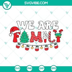 we are family christmas svg file with santa hat and stockings on the clothes line