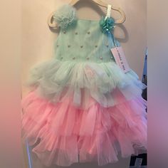 Gorgeous Super Full Dress With Pearl And Floral Accents Great For A Mermaid Theme Or Summer Party Size 3-4 Years Mermaid Tulle Dress, Pleated Tulle Dress, Girl Silk Dress, Princess Stuff, Skater Girl Dress, Burgundy Velvet Dress, Light Pink Dress, Pink Mermaid, Girls Pageant Dresses