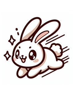 a cartoon bunny flying through the air with its eyes closed and ears open, while it's smiling