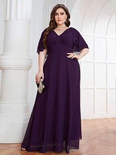 Solid Chiffon Dress With Ruffles, Ruffled Solid Color Chiffon Dress, Ruffled Chiffon Dress, Elegant Chiffon Dress With Ruffle Sleeves, Formal Dresses With Sleeves, Chiffon Ruffle, Sports Equipment, Dress P, Fashion Online Shop