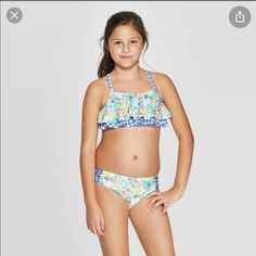 Cat & Jack Girls' Floral Flounce And Blue Plaid Bikini Swimsuit Set Size Medium 7/8 Top And Bottoms Plaid Bikinis, Girls Cardigan Sweater, Swimwear Sets, Swimsuit Set, Cute Bikinis, Girls Leggings, Toddler Girl, Blue White, Target